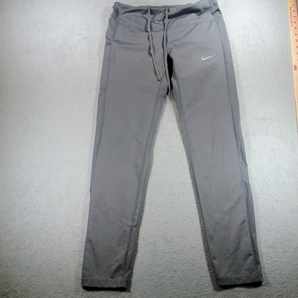 Nike Womens Dri-FIT Running Leggings Gray Medium Mesh Panels Pocket